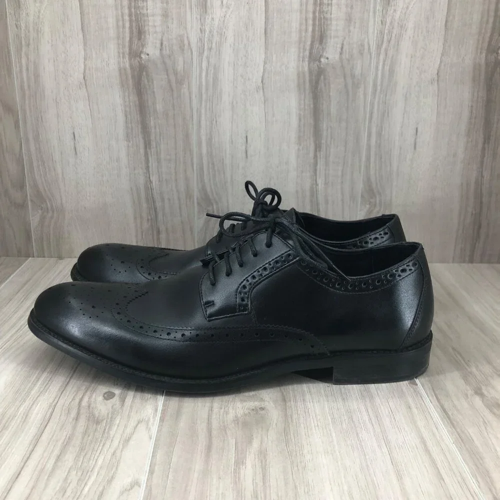 Stacy Adams Shoes Mens 11.5M Black Leather Wingtip Lace Up Derby Oxfords
